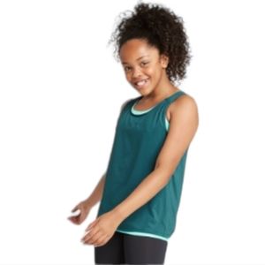 All in Motion Girl's Double Layer Tank Top, Dark Green, XL